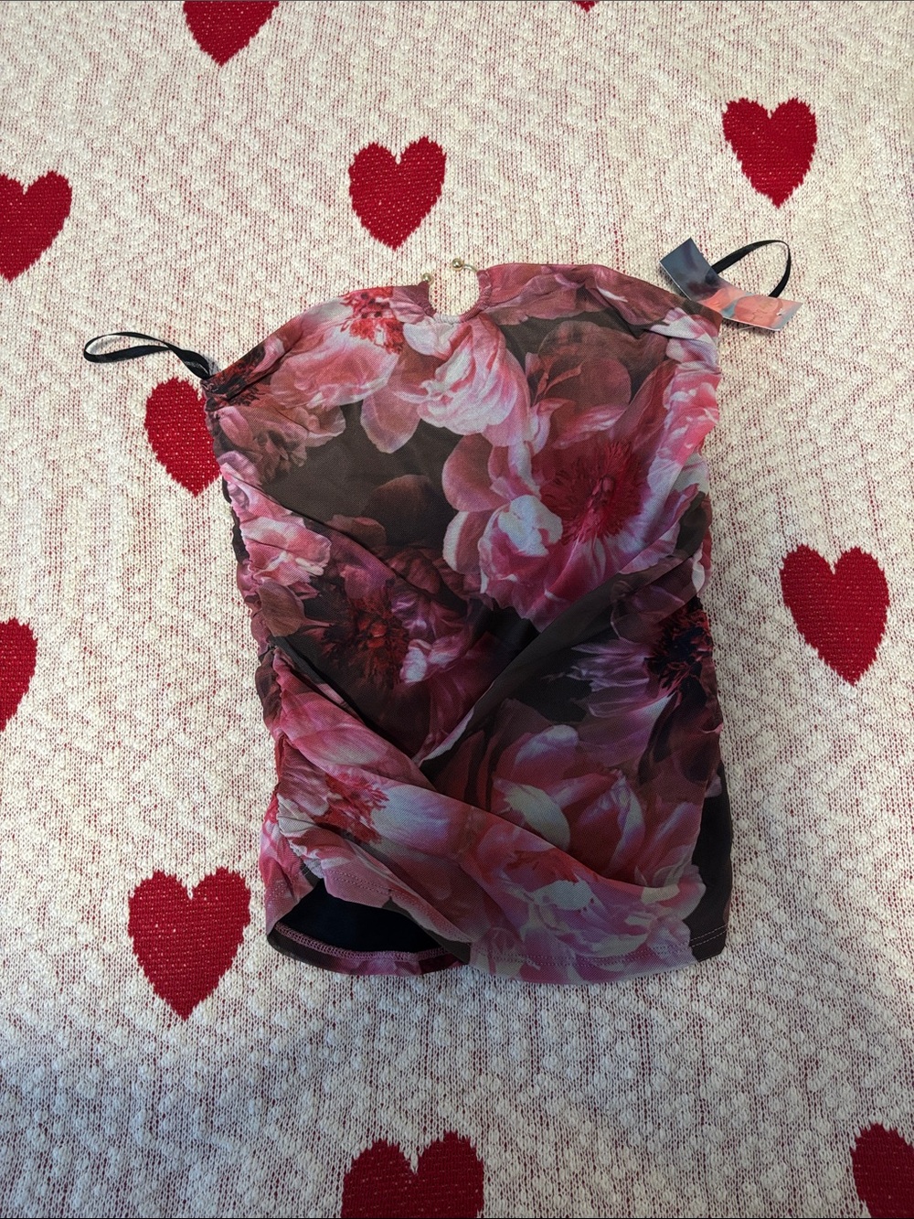 Floral Sheer Sleevelet Top in Pink and Black